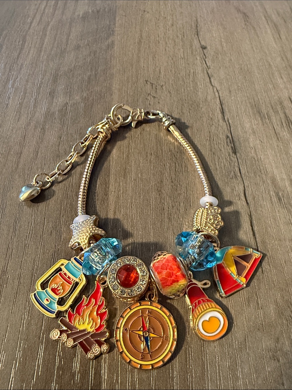 Gold-Tone Multicolor Camp Charm Bracelet Stainless Steel